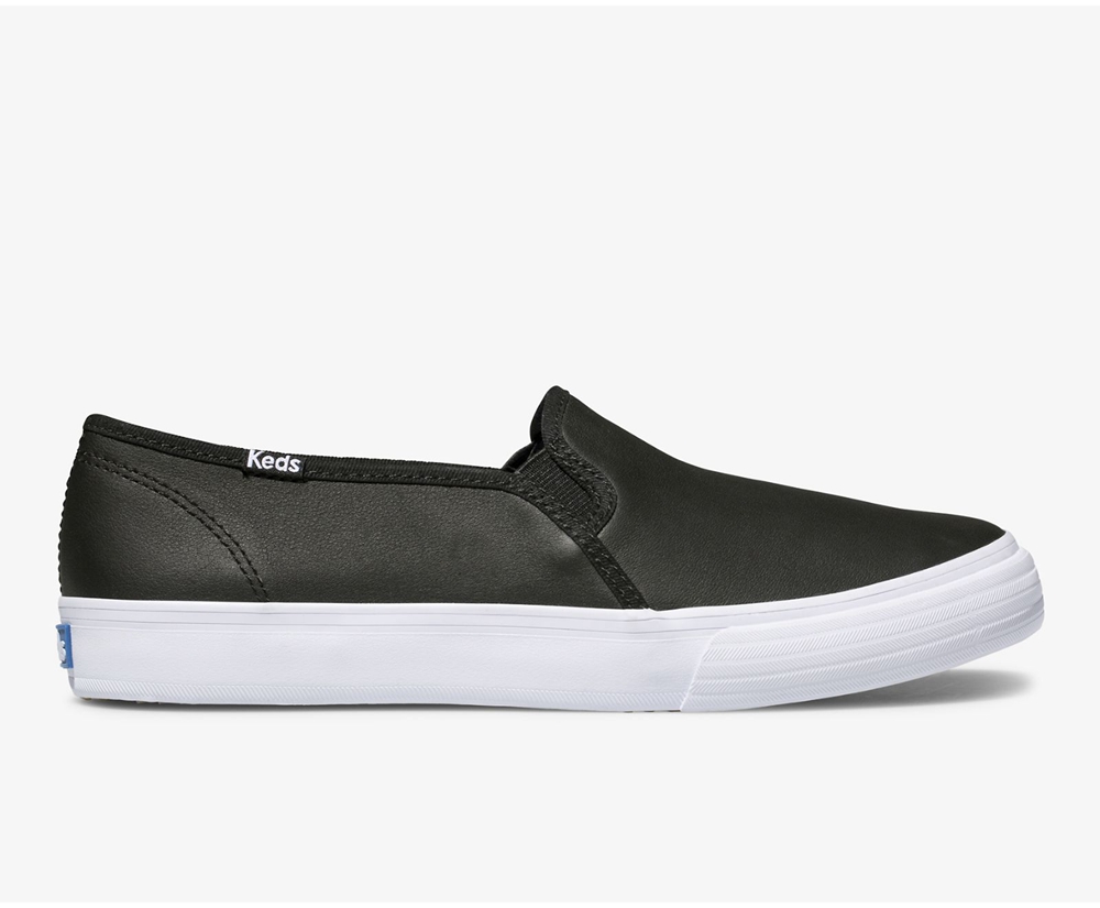 Slip Ons Keds Femme Noir - Double Decker Cuir - 587-LAFIEP